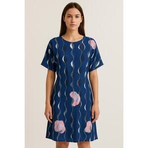 Henrik Viskov Tencel Abstract Pattern Tie Dress One Size Blue Geometric